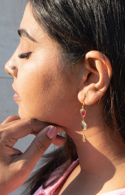 Jaipur Earrings | Tourmaline | Silver gold plated