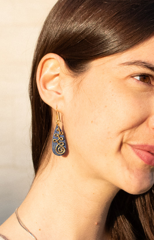 Spiral Earrings | Lapis Lazuli | Silver gold plated
